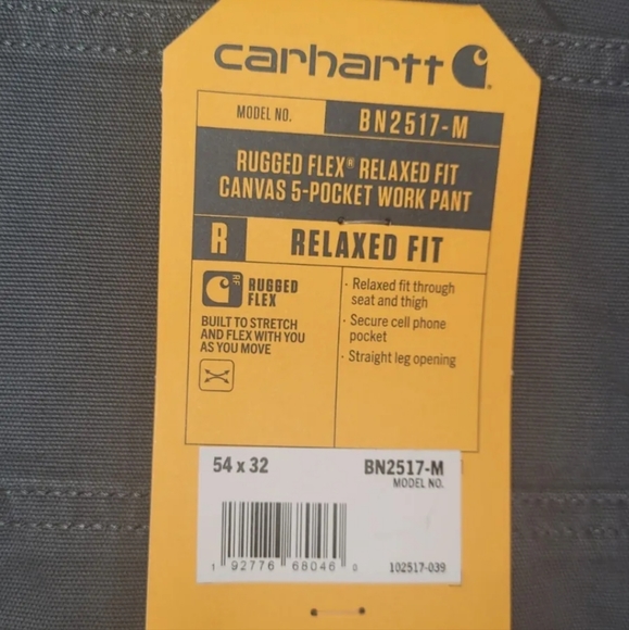 NWT Carhartt Rugged Flex Relaxed Fit Gray Work Pants Size 54 x 32 - Picture 5 of 6